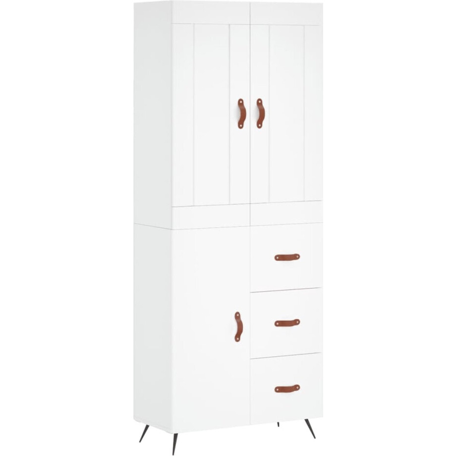 vidaXL - Hoge - kast - 69,5x34x180 - cm - bewerkt - hout - wit afbeelding 1