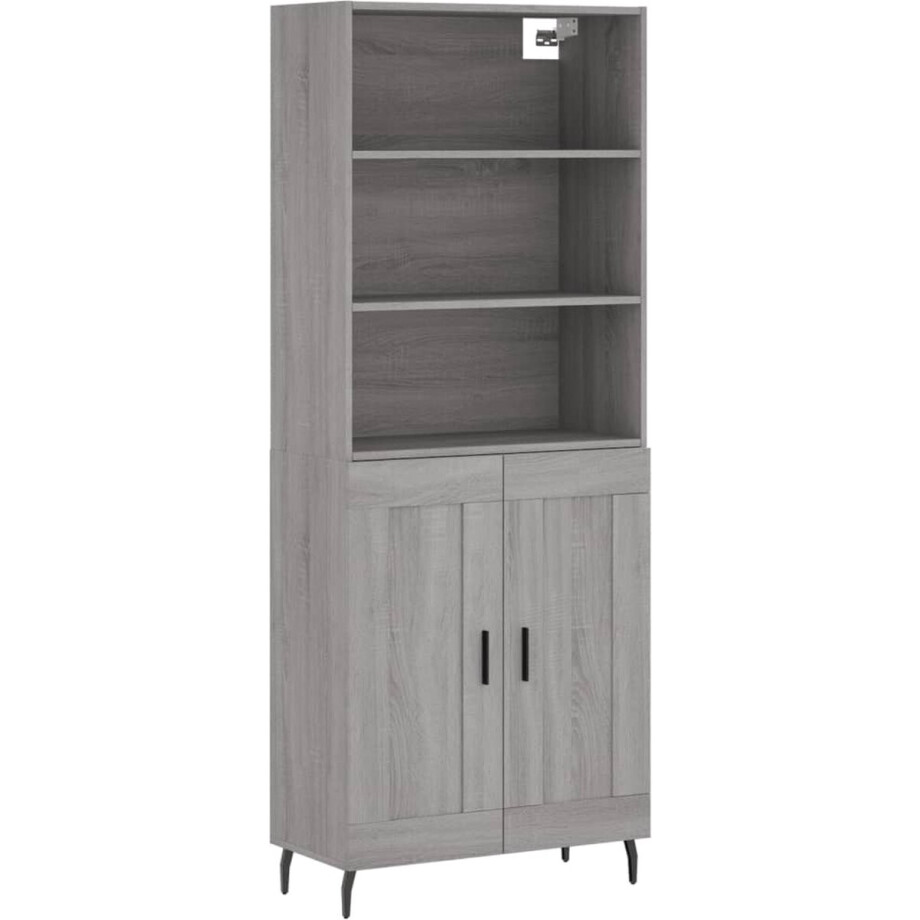 vidaXL - Hoge - kast - 69,5x34x180 - cm - bewerkt - hout - grijs - sonoma - eikenkleurig vidaXL - Hoge - kast - 69,5x34x180 - cm - bewerkt - hout - grijs - sonoma - eikenkleurig afbeelding 1