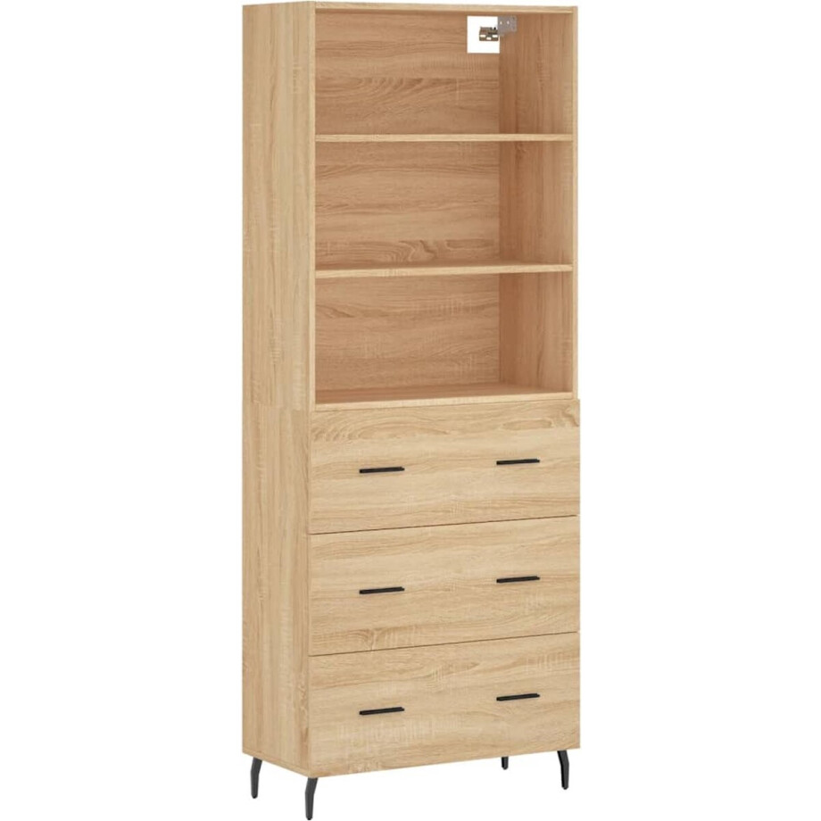 vidaXL - Hoge - kast - 69,5x34x180 - cm - bewerkt - hout - sonoma - eikenkleurig vidaXL - Hoge - kast - 69,5x34x180 - cm - bewerkt - hout - sonoma - eikenkleurig afbeelding 1