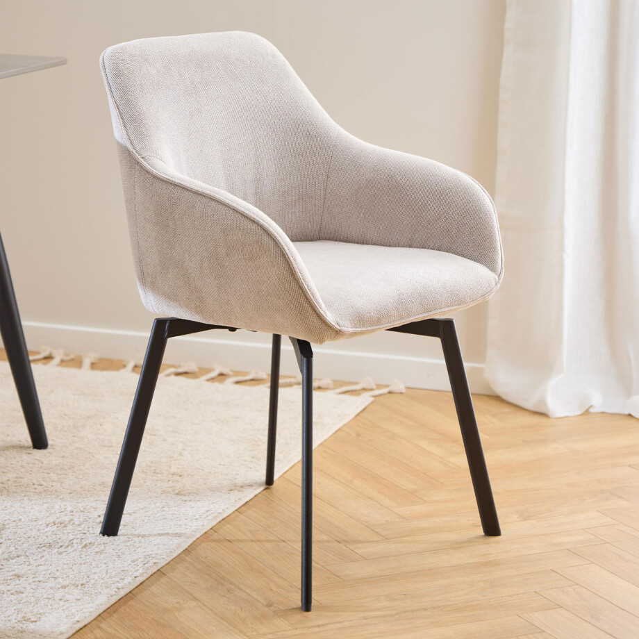 Bendt Draaibare Eetkamerstoel 'Aisling' Chenille, kleur Beige Bendt Draaibare Eetkamerstoel 'Aisling' Chenille, kleur Beige afbeelding 1