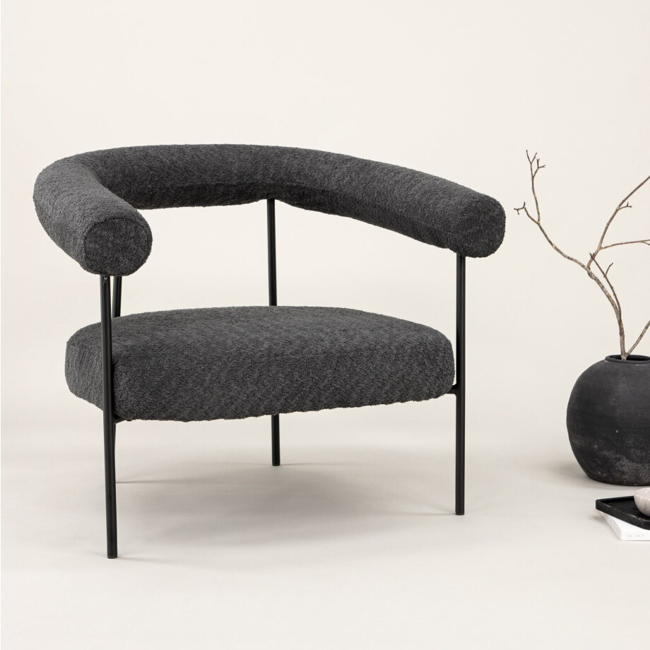 Nohr Fauteuil 'Mattheu' Bouclé, kleur Donkergrijs afbeelding 1
