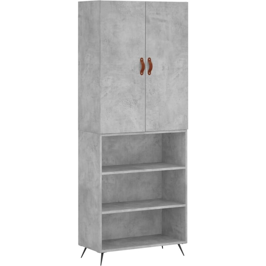 vidaXL - Hoge - kast - 69,5x34x180 - cm - bewerkt - hout - betongrijs afbeelding 1