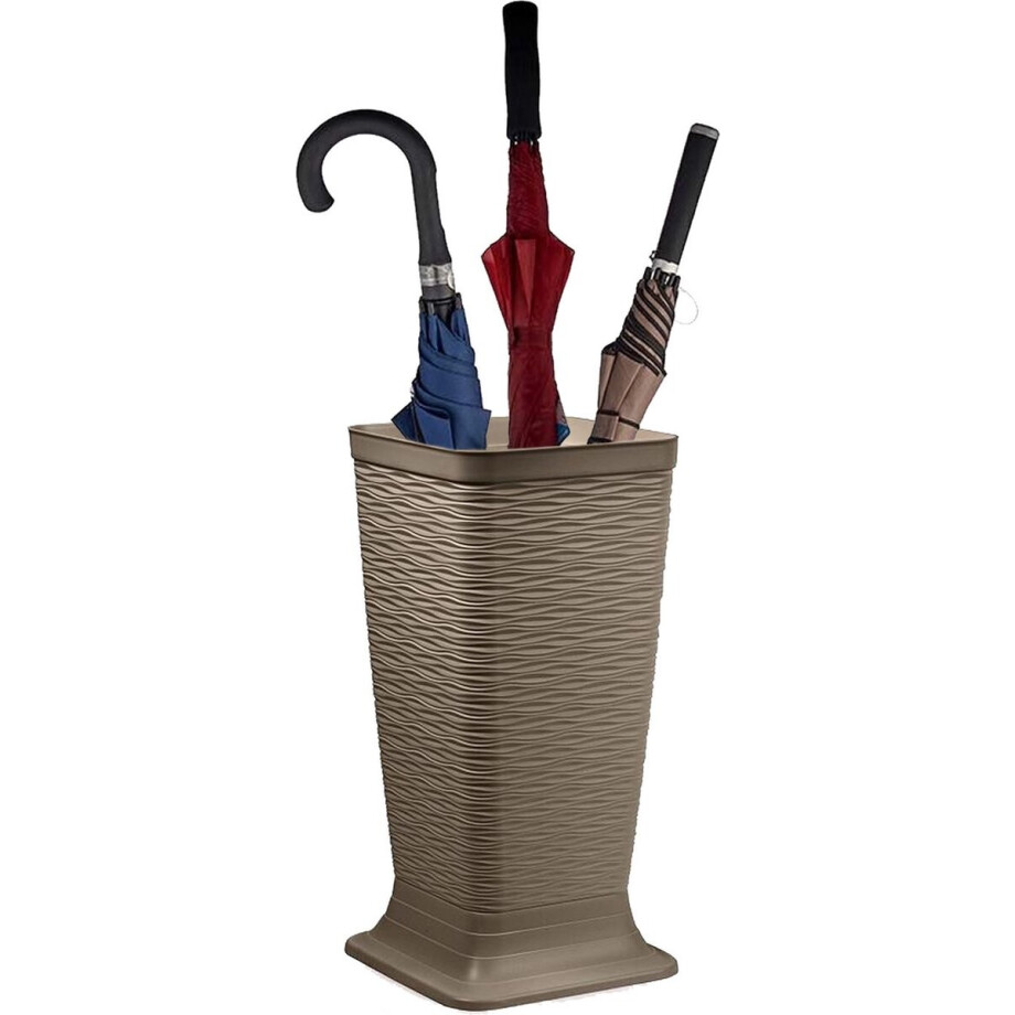 Plasticforte Paraplubak/parapluhouder Waves - beige - glad kunststof - D26 x H52 cm - op verhoogde voet - uitlekbak Plasticforte Paraplubak/parapluhouder Waves - beige - glad kunststof - D26 x H52 cm - op verhoogde voet - uitlekbak afbeelding 1