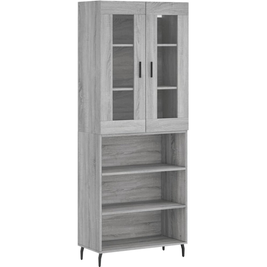 vidaXL - Hoge - kast - 69,5x34x180 - cm - bewerkt - hout - grijs - sonoma - eikenkleurig afbeelding 1