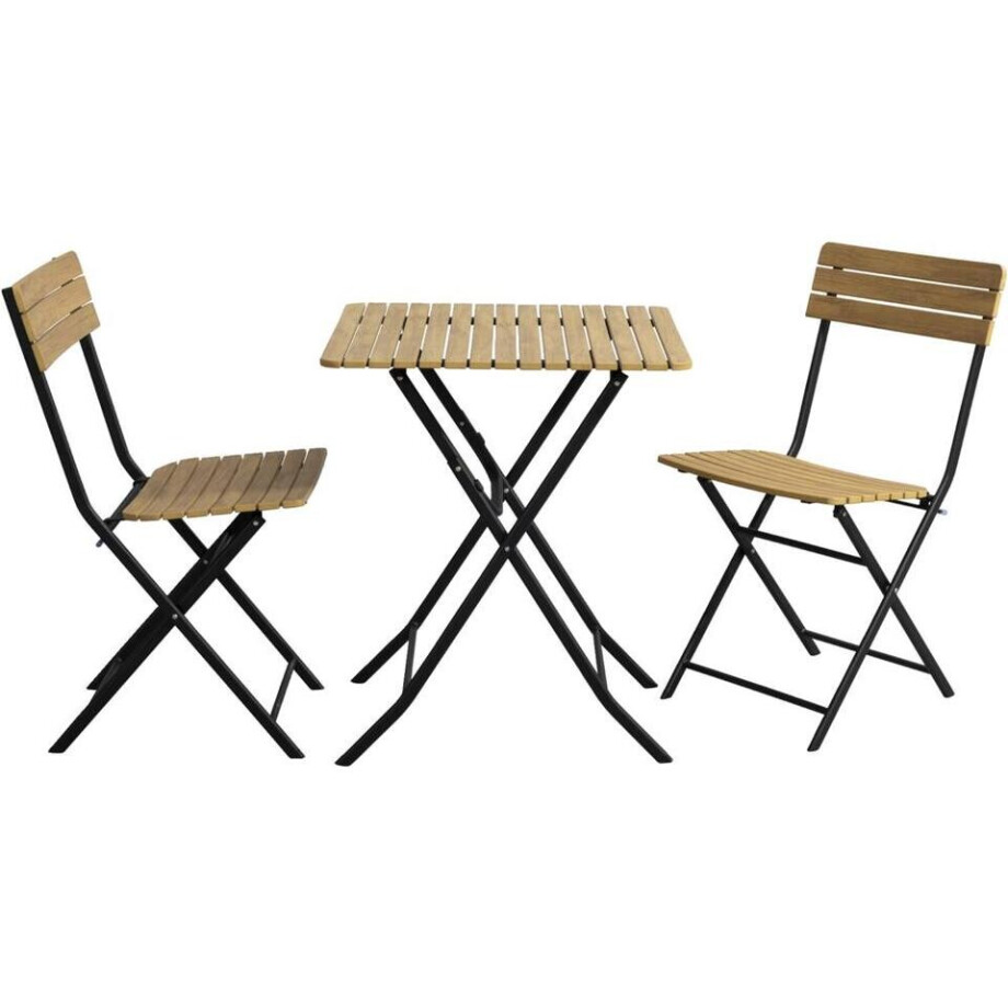 Leen Bakker - Bistroset Beziers - Zwart/naturel - Polyester/IJzer - Zwart#Beige - 71x60x60 Cm afbeelding 1