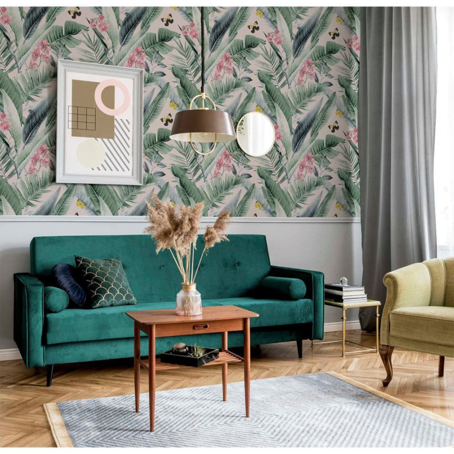 DUTCH WALLCOVERINGS Behang Lush Tropical roze en blauw afbeelding 1