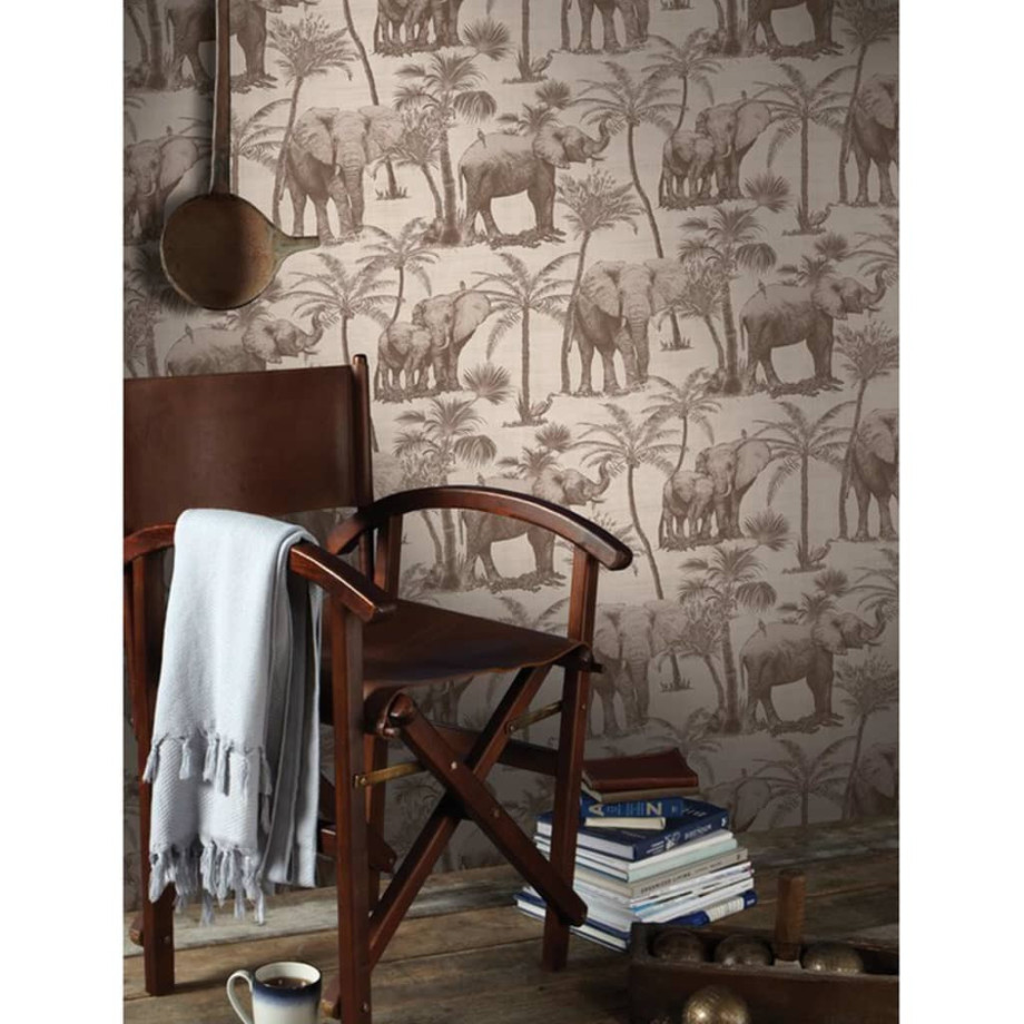 DUTCH WALLCOVERINGS Behang Elephant Grove houtskoolkleurig afbeelding 1