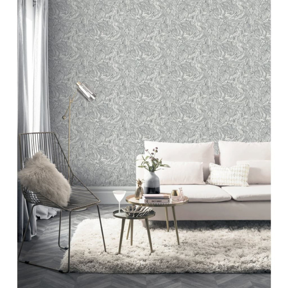 DUTCH WALLCOVERINGS Behang Liquid Marble grijs afbeelding 1