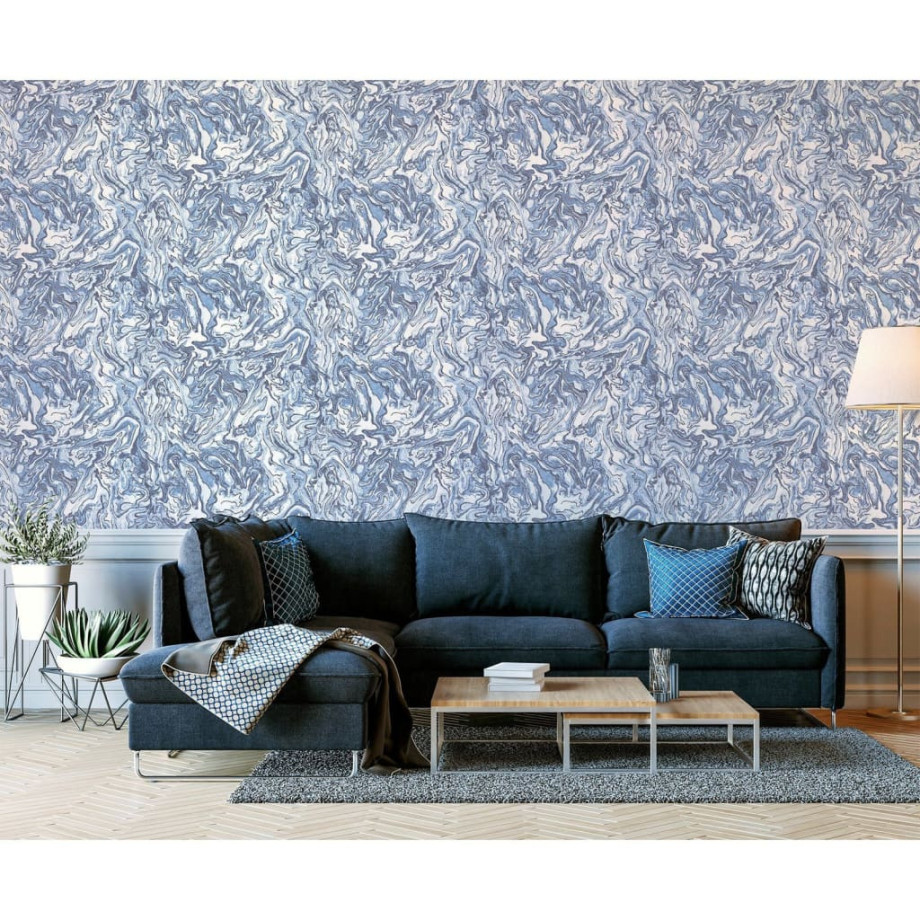 DUTCH WALLCOVERINGS Behang Liquid Marble blauw afbeelding 1