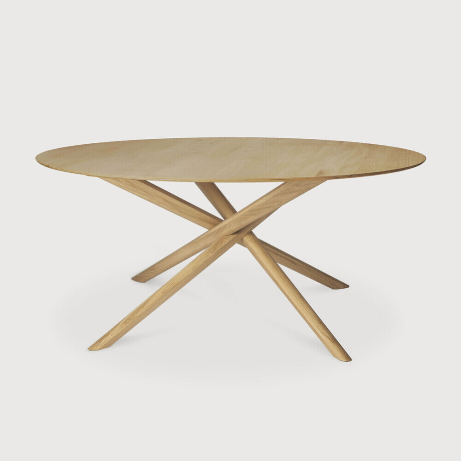 Ethnicraft Ronde Eettafel 'Mikado' Geolied Eikenhout, 150cm, kleur Naturel afbeelding 1