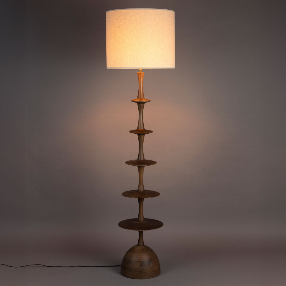 Dutchbone Vloerlamp 'Cath' Mangohout en linnen, 180cm afbeelding 