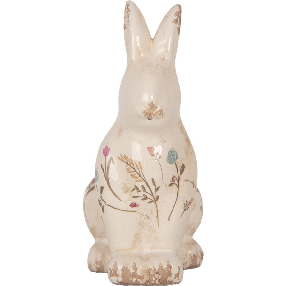 Clayre & Eef Decoratie Beeld Konijn 13x10x21 cm Beige Keramiek Bloemen afbeelding 1