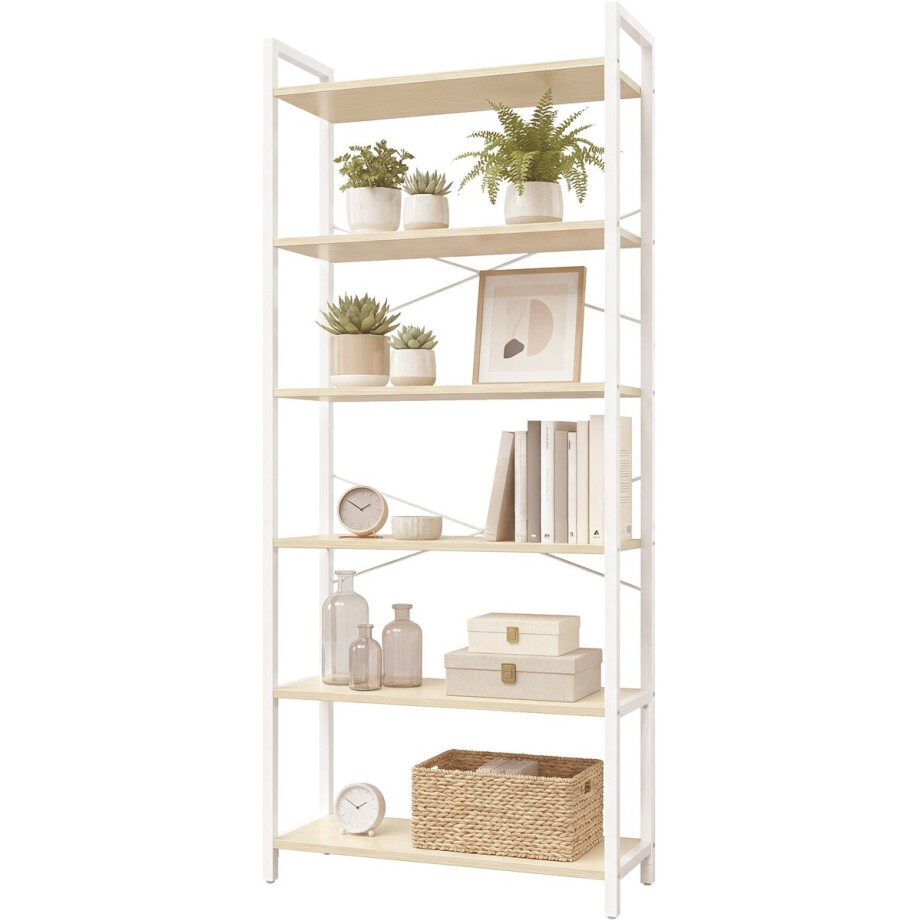 VASAGLE - Boekenkast - Mit 6 Ebenen - Standregal - Offene Ablagen - Für Wohnzimmer Büro Schlafzimmer - 30 X 64 X 185 5 Cm - Beige-Weiß afbeelding 1