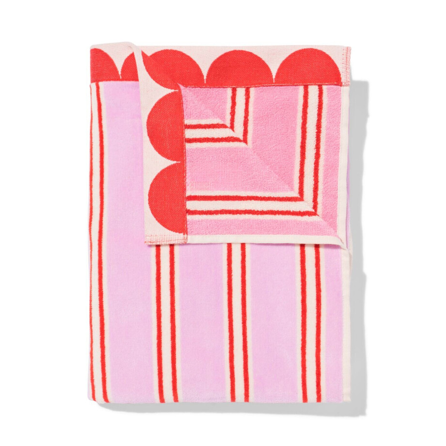 HEMA HEMA Kinderstrandlaken 90x180cm Velours Strepen (roze) HEMA HEMA Kinderstrandlaken 90x180cm Velours Strepen (roze) afbeelding 1