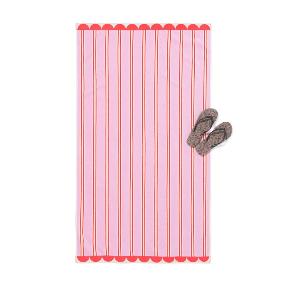HEMA HEMA Kinderstrandlaken 80x140cm Velours Strepen (roze) afbeelding 1