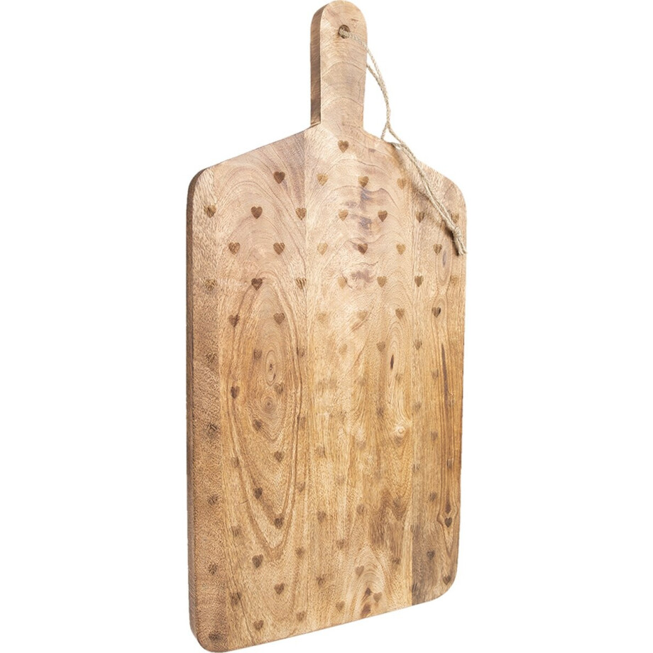Clayre & Eef Decoratie snijplank 25x50x2 cm Bruin Hout Hartjes Borrelplank afbeelding 1