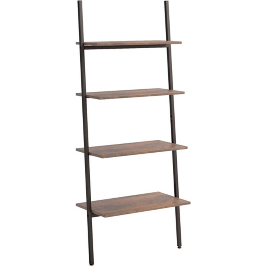 vidaXL - Ladderrek - met - 4 - schappen - 64x34x150,5 - cm - donkerbruin - en - zwart afbeelding 1