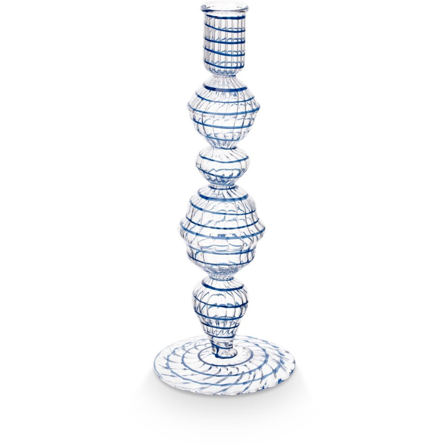 Pip Studio Kandelaar Swirl - Kaarsenhouder van Glas - Donkerblauw - 22cm afbeelding 1