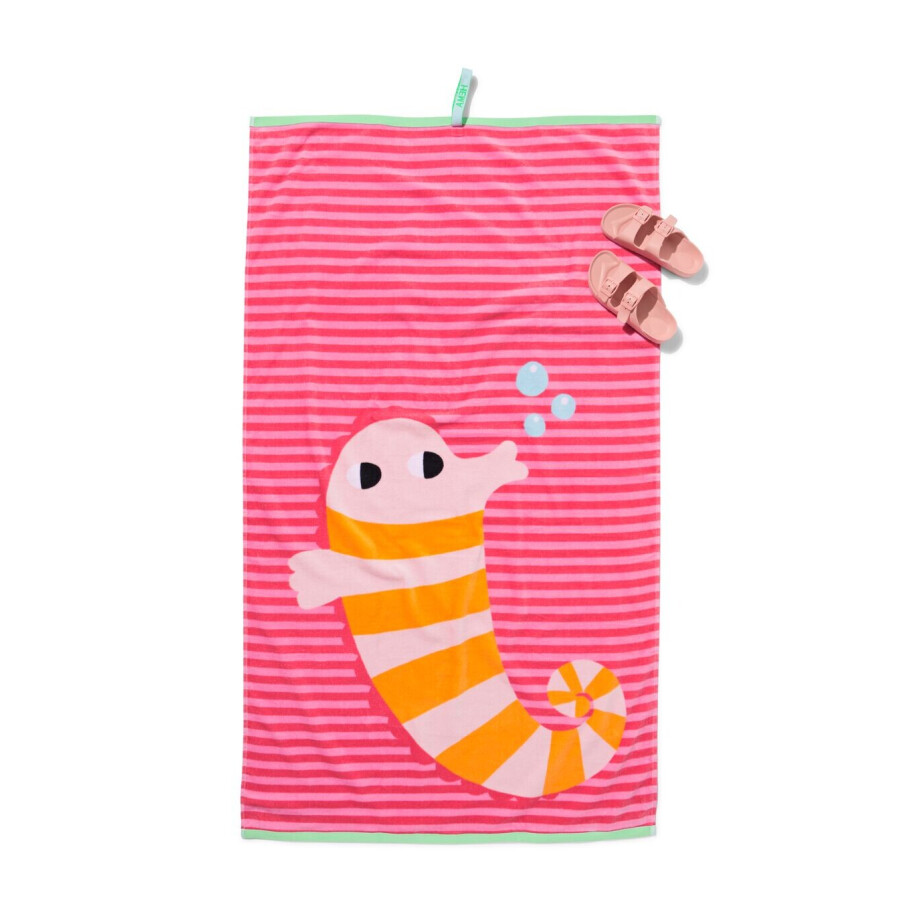 HEMA HEMA Kinder Strandlaken 80x140cm Velours Zeepaardje (roze) afbeelding 1