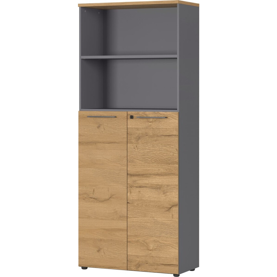 Archiefkast Osmond 80cm met 2 deuren & 2 open vakken - eik/grafiet afbeelding 1