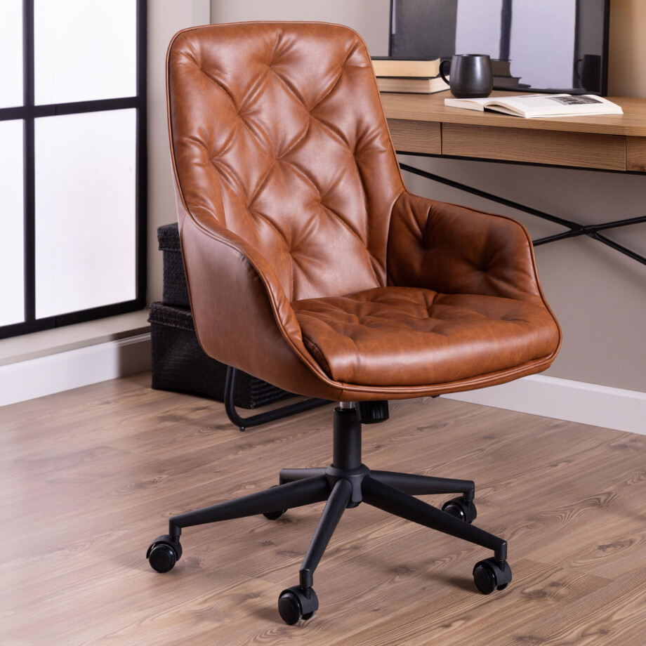 Bendt Bureaustoel 'Joellyn' PU leer, kleur Bruin Bendt Bureaustoel 'Joellyn' PU leer, kleur Bruin afbeelding 1