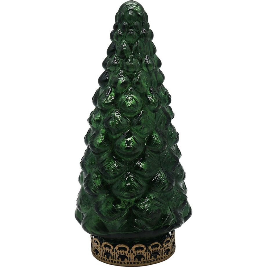 Clayre & Eef Kerstdecoratie met LED-verlichting Kerstboom Ø 8x16 cm Groen Glas afbeelding 1