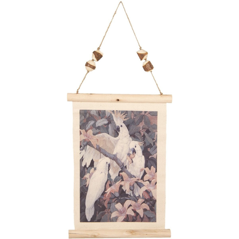 Clayre & Eef Wandkleed 39x28 cm Bruin Linnen Papegaai en Planten Clayre & Eef Wandkleed 39x28 cm Bruin Linnen Papegaai en Planten afbeelding 1