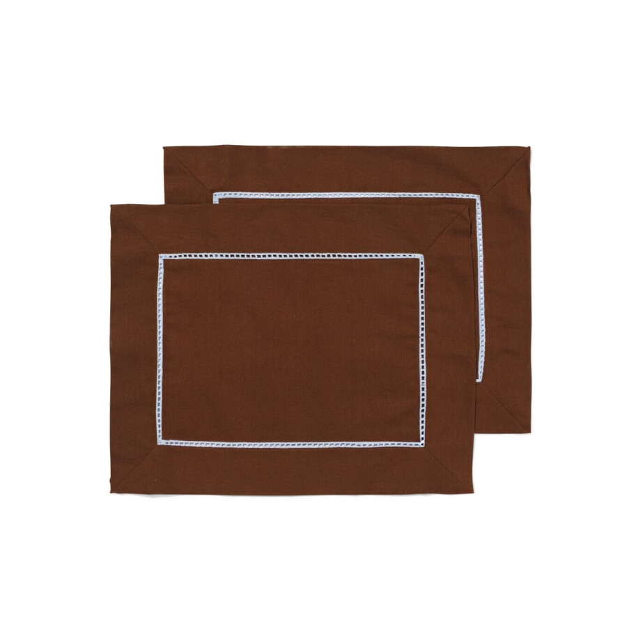 HEMA HEMA Placemats 45x35cm Katoen Broderie Bruin - 2 Stuks (bruin) afbeelding 1