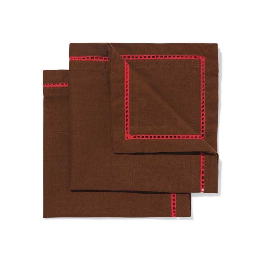HEMA HEMA Servetten 47x47cm Katoen Bruin-rood - 2 Stuks (bruin) afbeelding 1