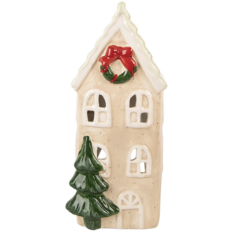 Clayre & Eef Waxinelichthouder Huis 9x8x20 cm Beige Keramiek afbeelding 1