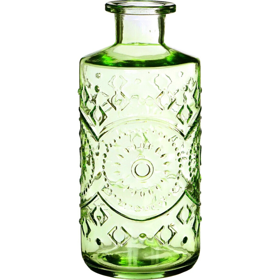 Ideas4seasons Bloemenvaas/flesvaas Berlin - met motief - helder glas - lichtgroen - 9 x 21 cm Ideas4seasons Bloemenvaas/flesvaas Berlin - met motief - helder glas - lichtgroen - 9 x 21 cm afbeelding 1