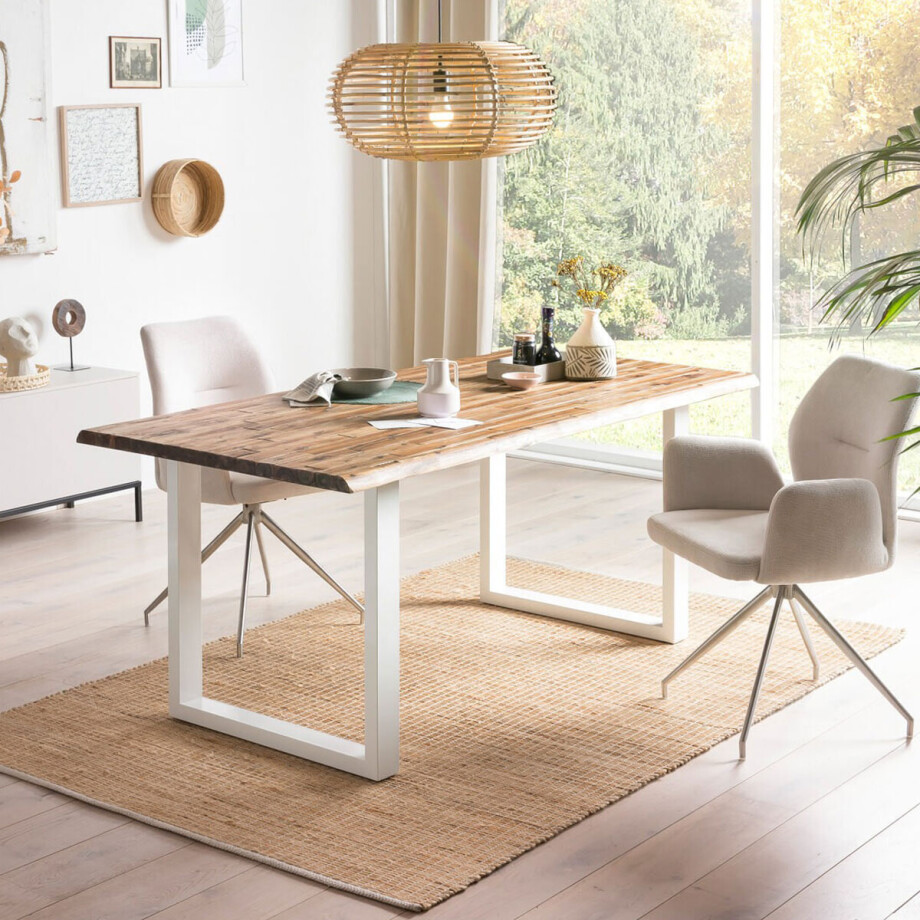 Artistiq Eettafel 'Radhika' Acaciahout en metaal, 140 x 80cm, kleur Wit Artistiq Eettafel 'Radhika' Acaciahout en metaal, 140 x 80cm, kleur Wit afbeelding 1