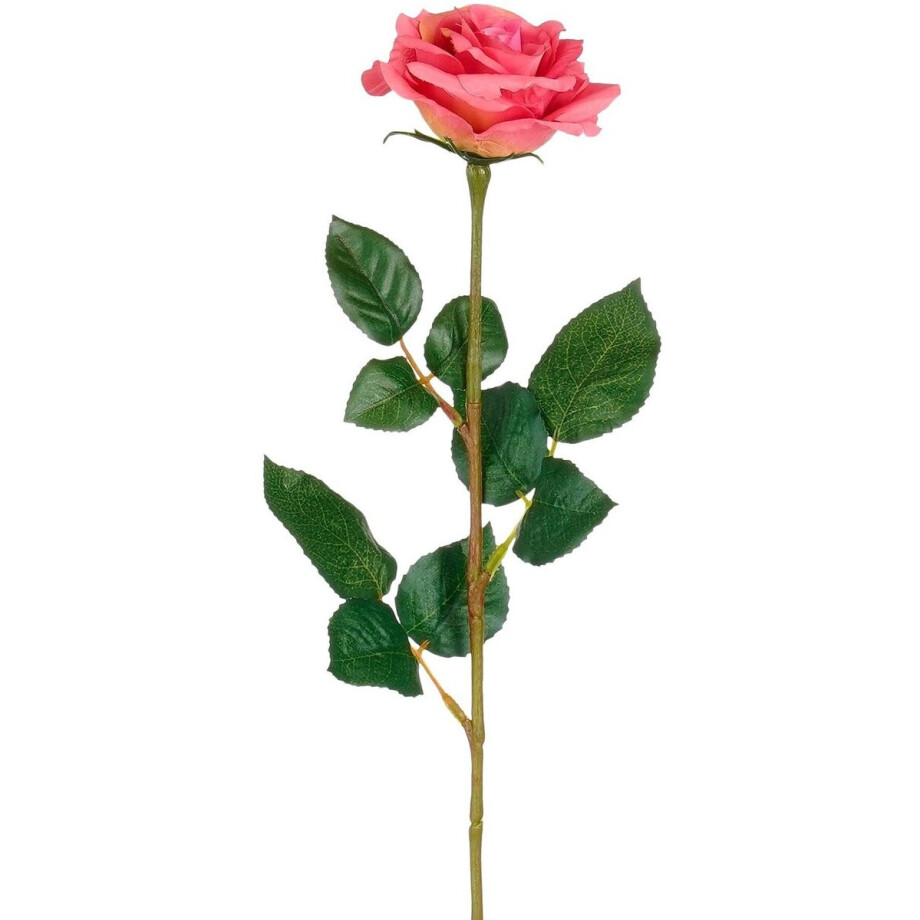Mica Decorations Kunstbloem Roos Valentine - H59 cm - roze - kunststof - stelen kunstbloemen - boeket - rozen bloemetjes - Valentijnsdag afbeelding 1
