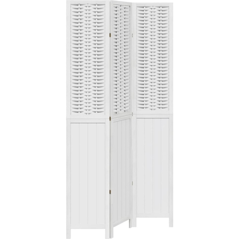 vidaXL - Kamerscherm - met - 3 - panelen - massief - paulowniahout - wit afbeelding 1