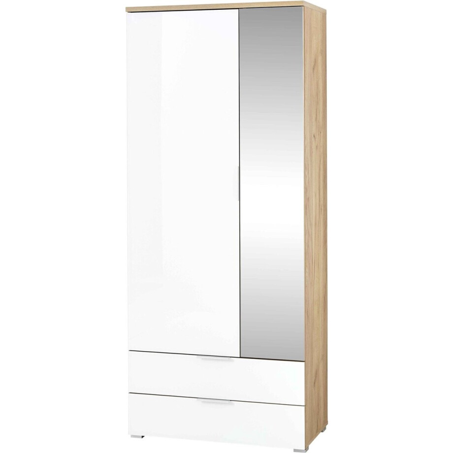 Garderobekast Tille 84cm met 2 deuren & 2 lades - wit/eik Garderobekast Tille 84cm met 2 deuren & 2 lades - wit/eik afbeelding 1