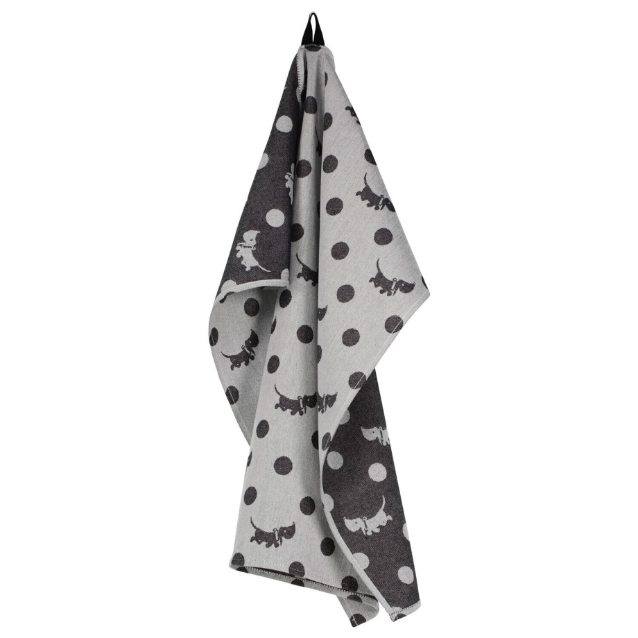 HEMA HEMA Takkie Theedoek 65x65cm Katoen Stippen (zwart) afbeelding 1