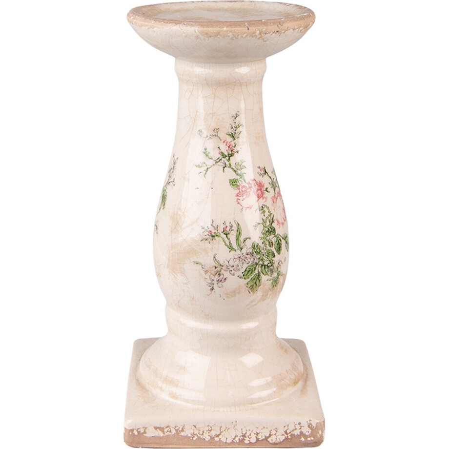 Clayre & Eef Kandelaar Ø 12x24 cm Roze Beige Keramiek Bloemen Clayre & Eef Kandelaar Ø 12x24 cm Roze Beige Keramiek Bloemen afbeelding 1