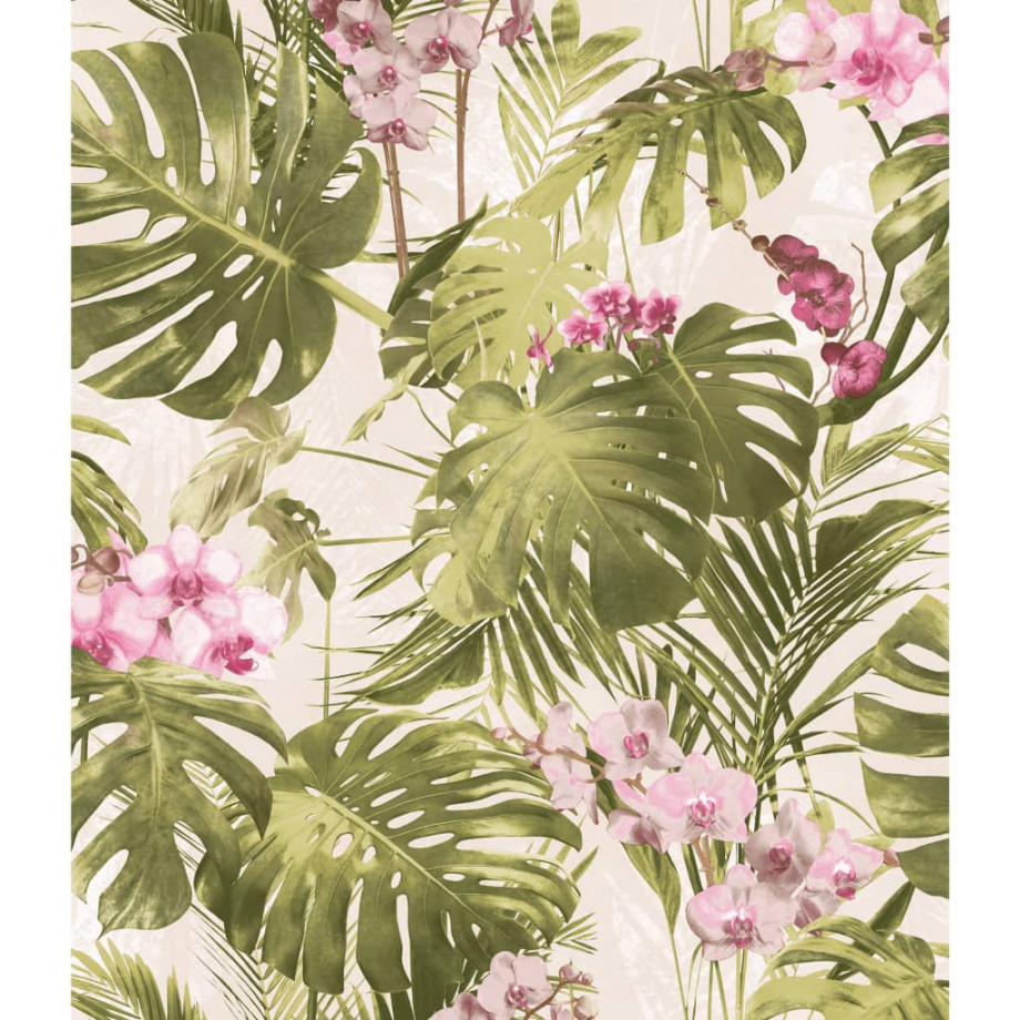 DUTCH WALLCOVERINGS Behang Paradiso groen en roze afbeelding 1