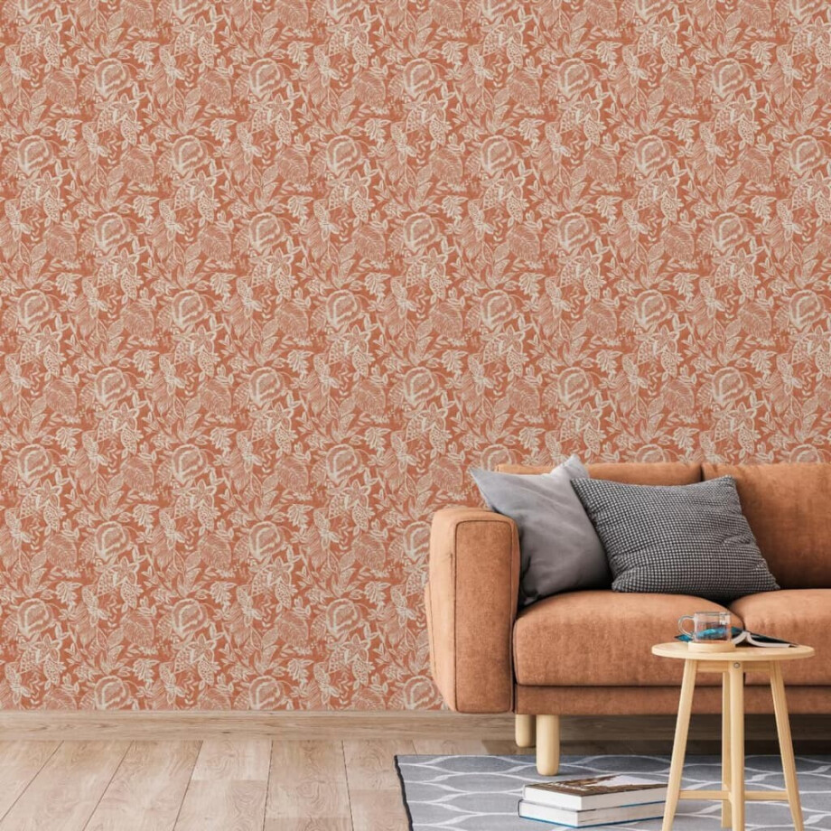 DUTCH WALLCOVERINGS Behang Mae oranje en beige afbeelding 1