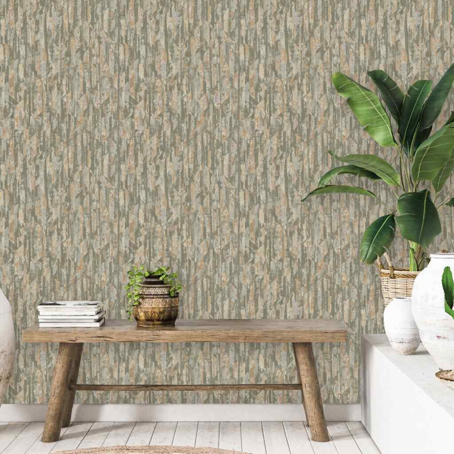 DUTCH WALLCOVERINGS Behang Phoenix groen en beige DUTCH WALLCOVERINGS Behang Phoenix groen en beige afbeelding 1
