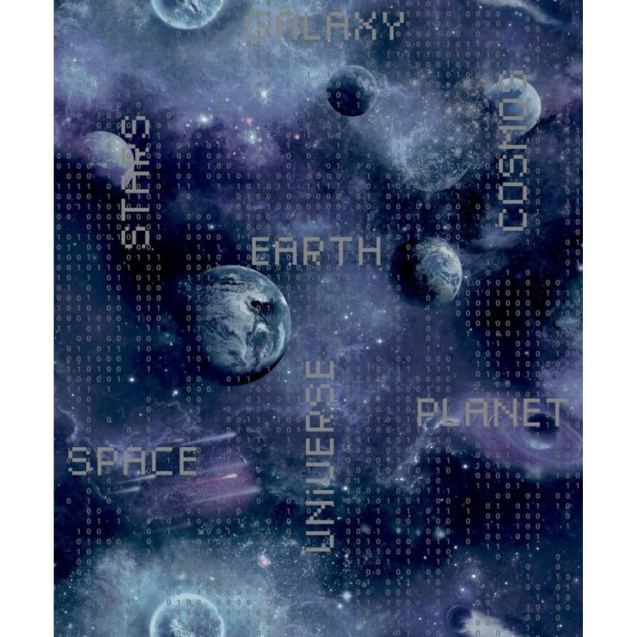 Noordwand Good Vibes Behang Galaxy Planets and Text zwart en paars afbeelding 1