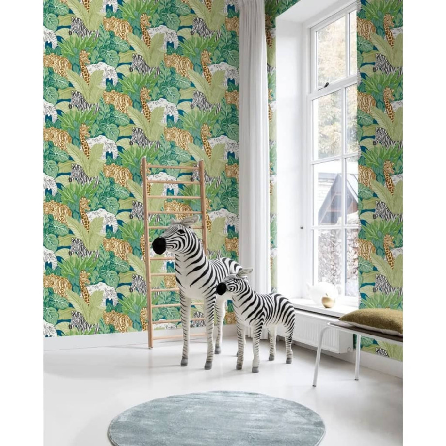 Noordwand Behang Good Vibes Jungle Animals groen en zwart afbeelding 1