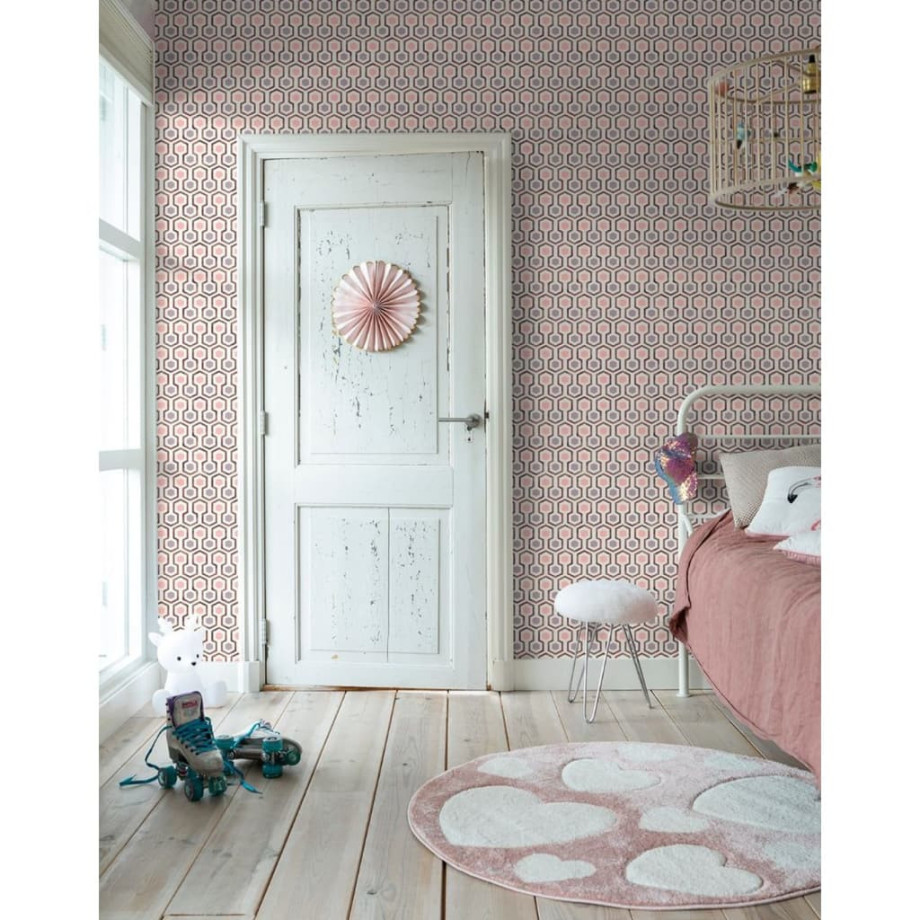 Noordwand Behang Good Vibes Hexagon Pattern roze en paars afbeelding 1