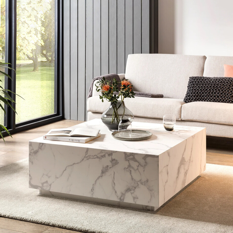 Artistiq Salontafel 'Marlenne' Marmerlook, 90 x 90cm, kleur Wit afbeelding 1