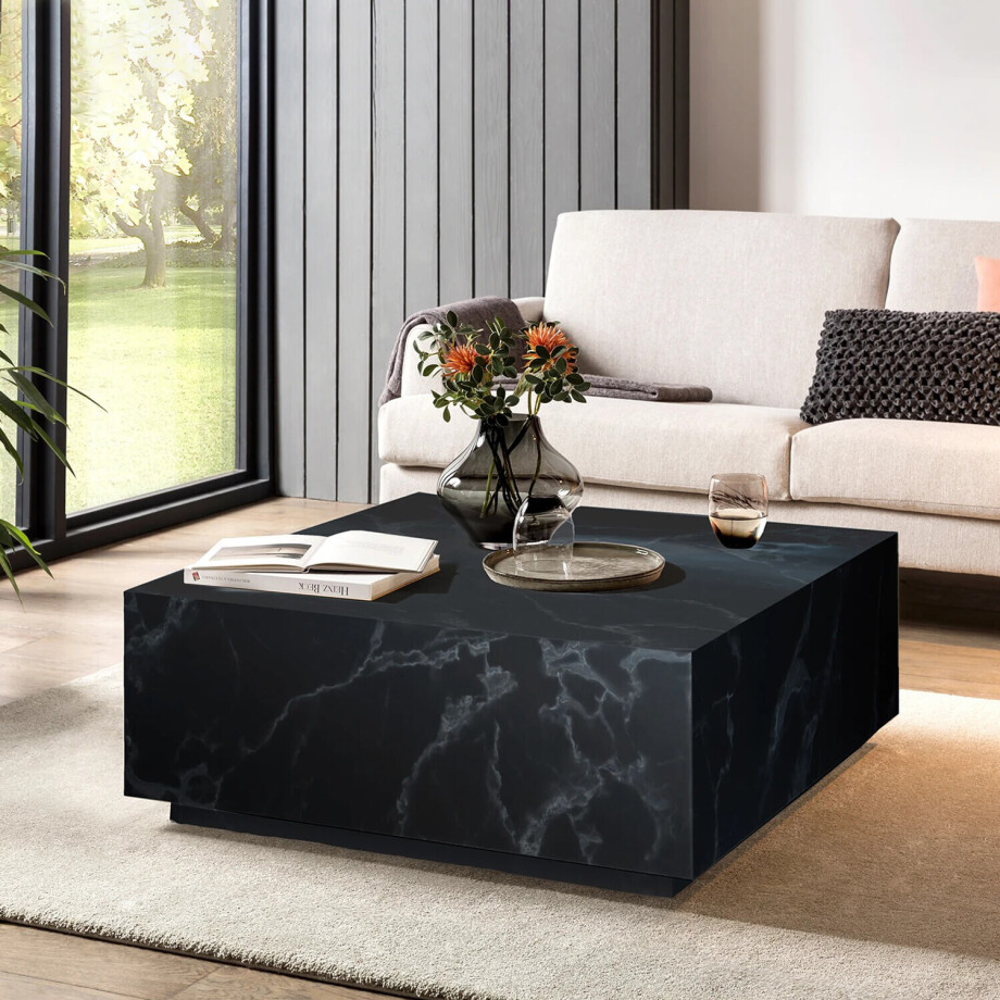 Artistiq Salontafel 'Marlenne' Marmerlook, 90 x 90cm, kleur Zwart afbeelding 1