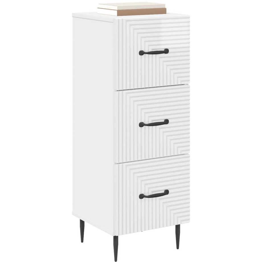 vidaXL - Ladekast - Hoogglans - Wit - 33 - x - 34,5 - x - 89,5 - cm - Bewerkt - hout afbeelding 1