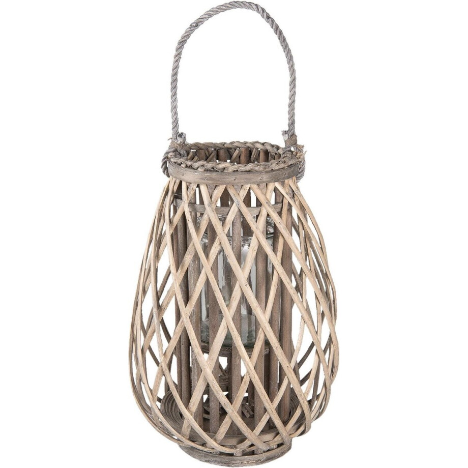 Clayre & Eef Windlicht Ø 27x40 cm Grijs Hout afbeelding 1