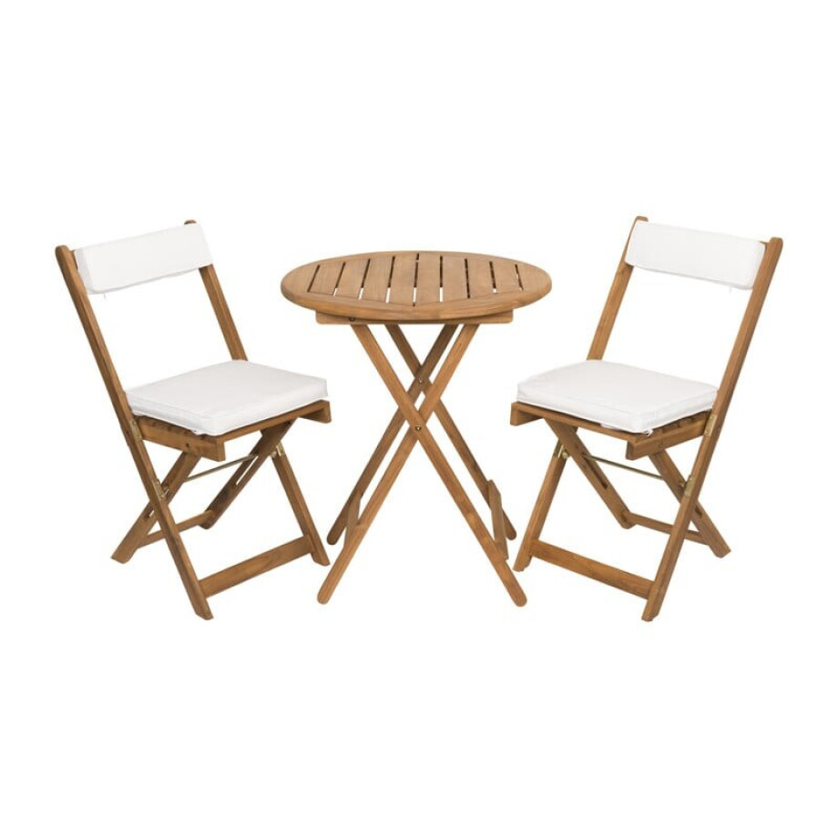 Tuinset Kreta met kussens - rond - set van 3 - bruin/wit afbeelding 