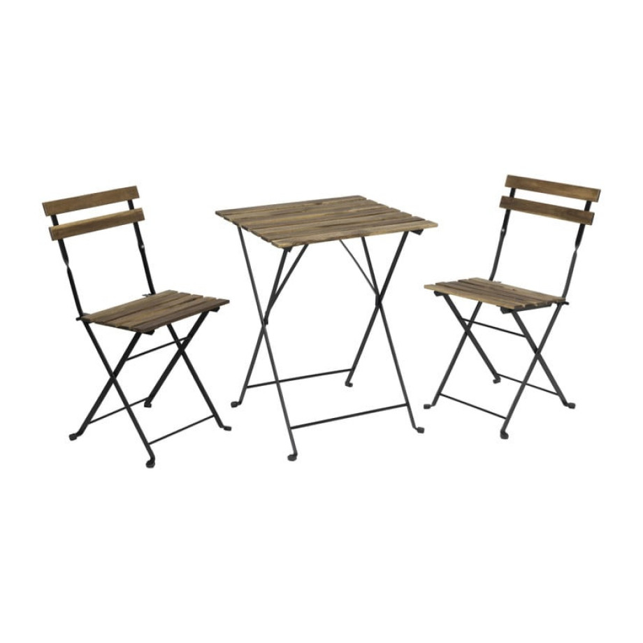 Bistro set Rhodos - hout/metaal - bruin/zwart - 3-delig afbeelding 