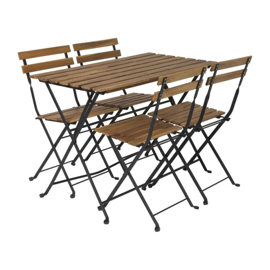 Bistro set Rhodos - hout/metaal - bruin/zwart - 5-delig afbeelding 